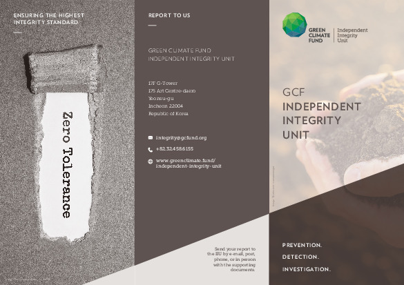 Document cover for Brochure: GCF IIU: Prevention, Detection, Investigation