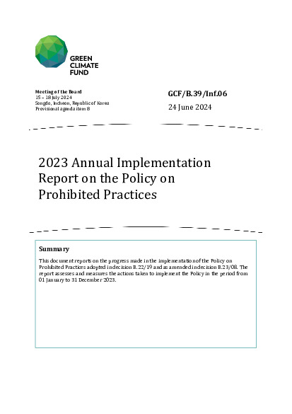 Document cover for 2023 Annual Implementation Report on the Policy on Prohibited Practice