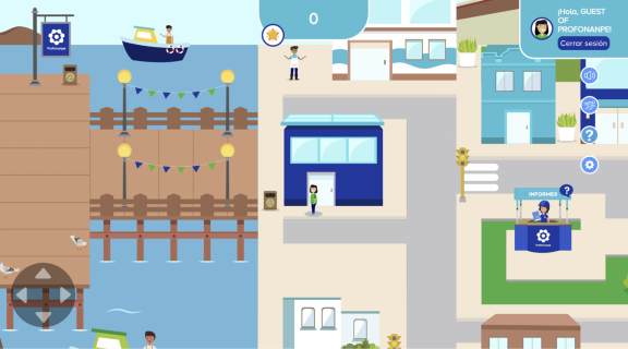 Users walk around the Profonanpe virtual city as part of the ethics and integrity courses